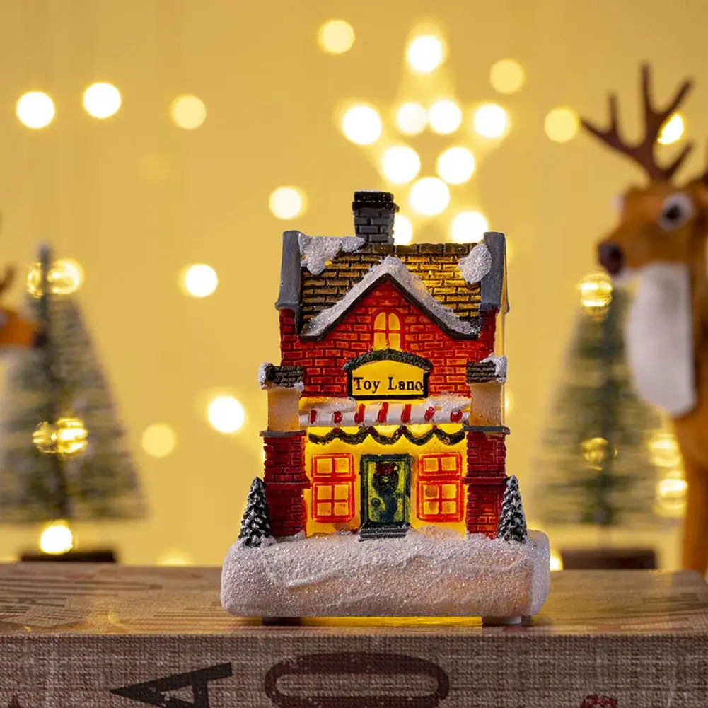 Microlandscape House Ornament Resin Christmas Decoration Charming Christmas Glowing House Ornament Festive Resin Craft with Warm