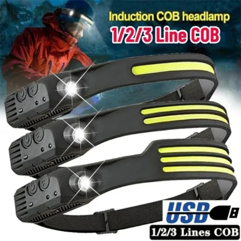 Induction Headlamp COB LED Sensor Head Lamp USB  Rechargeable Headlight  Led Head Torch Work Light With Built-in Battery