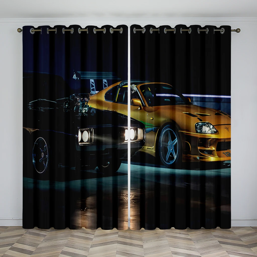 

Sports Black Comic Racing Car Cool Printed Light Filtering Drape for Living Room Bedroom Blinds Window Curtains2 Pieces