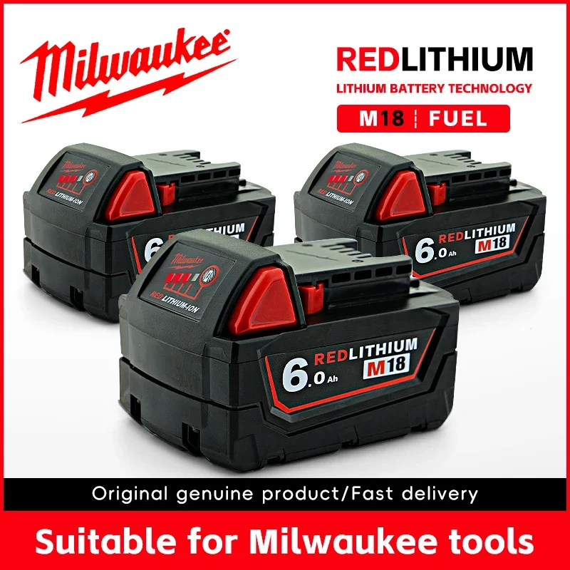 

100% original Milwaukee battery, M18 battery, M18B6，6.0Ah， Charger, Milwaukee 48-11-1860 48-11-1850 1840 Tool Lithium Battery