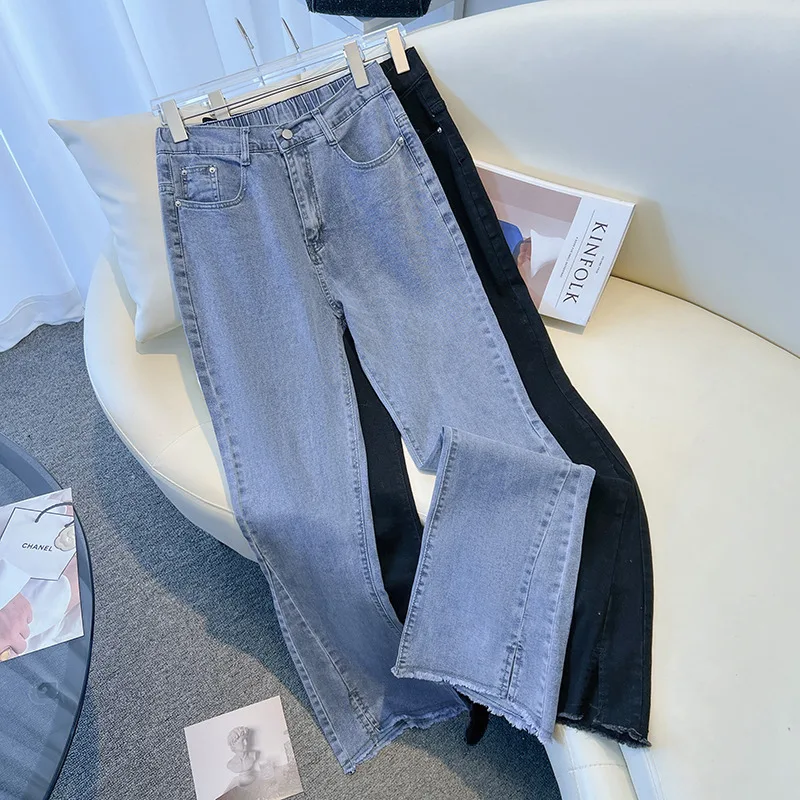 Calça jeans solta casual de cintura alta, preto e azul, 155kg plus size, quadril 150-160, 4XL, 5XL, 6XL, 7XL, 8XL, 9XL