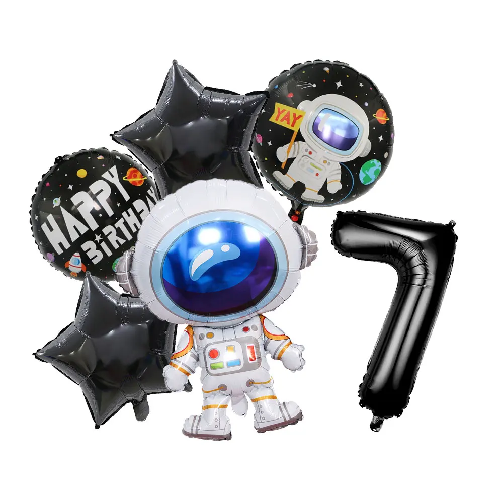 Neue Astronauten-Geburtstagsparty-Dekoration, schwarze Weltraum-Astronauten-Teller, Servietten, Becher, Tischdecke, Hintergrund, Party-Geschenke, Kindergeburtstag – Detail 24
