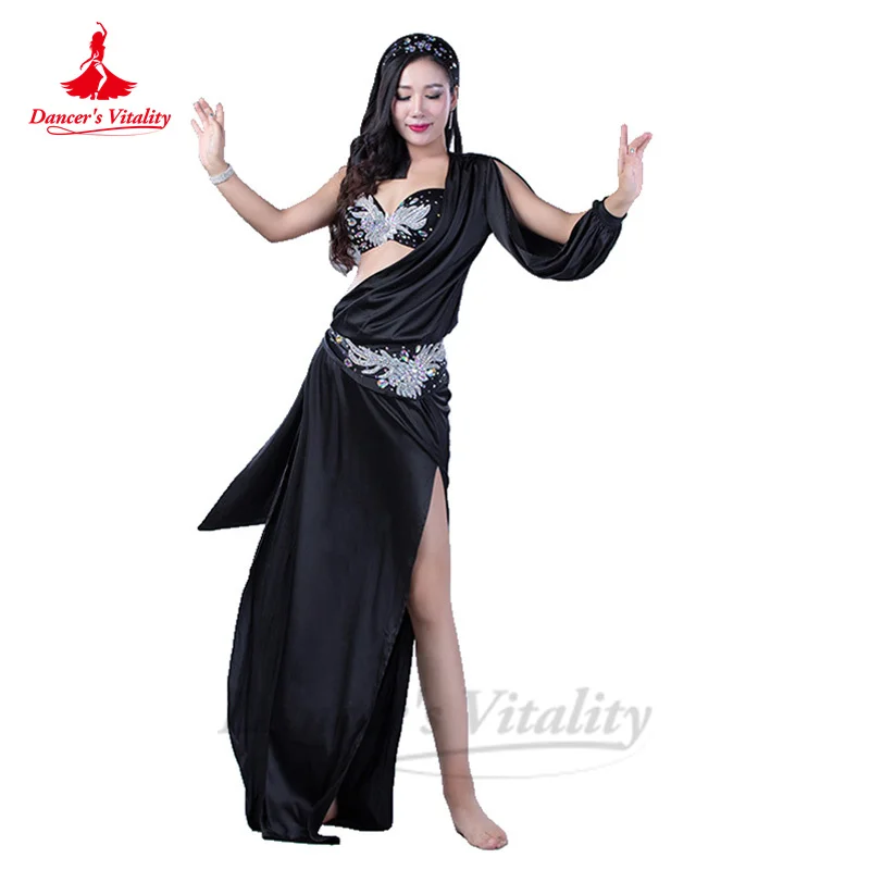 Belly Dance Performance Costume Robe for Women Custom Saint Robe+bra+belt+headdress 4pcs Adult Child Saidi Baladi Shabbi Outfit