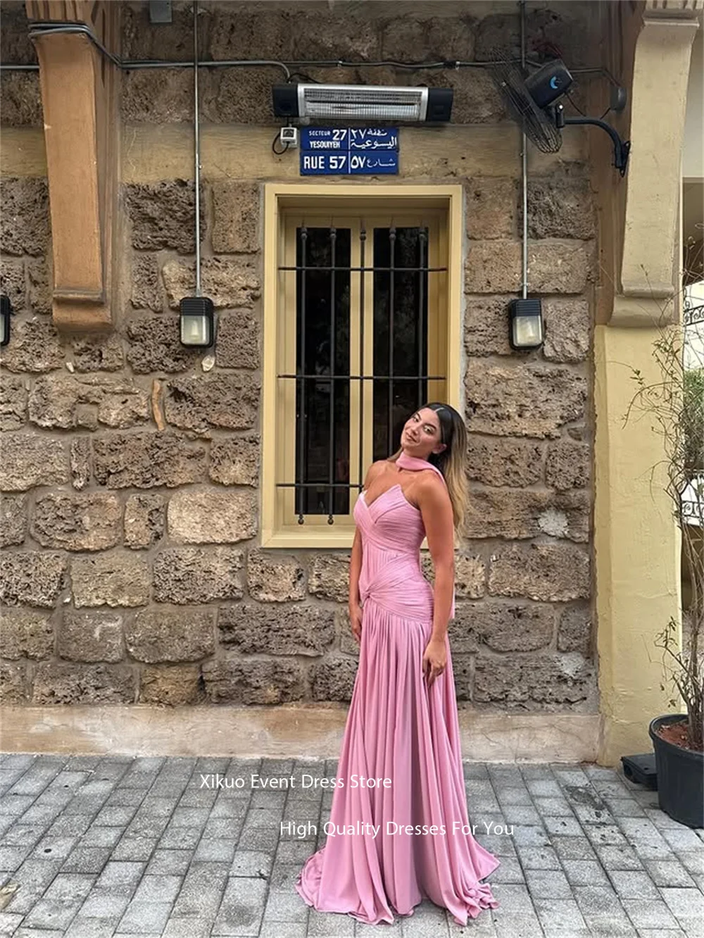 Xikuo فساتين سهرة بشرائط شيفون وردية على شكل قلب مطوي فيستدوس دي فييستا فستان رقص عالي الجودة مخصص