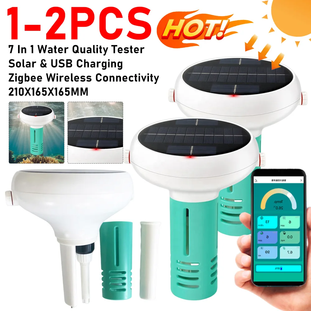 

1/2PCS 7/6 In 1 Intelligent Chlorin Meter Solar Power Swim Pool Water Quality Tester Pools Bluetooth-Compatible Meter PH Tester