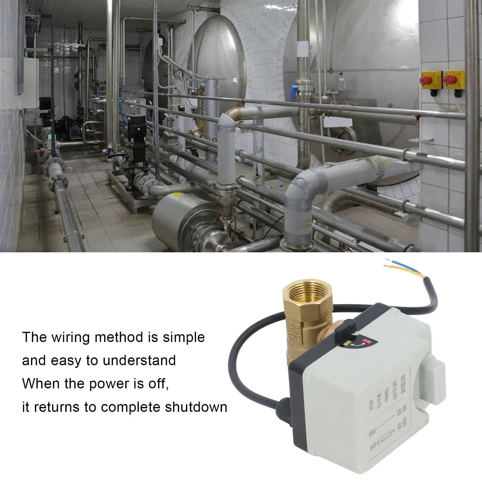 Normally Closed Motorized Ball Valve DC12‑24V Brass ABS 2 Way Electrical Ball Valve Easy Wiring for  Solution