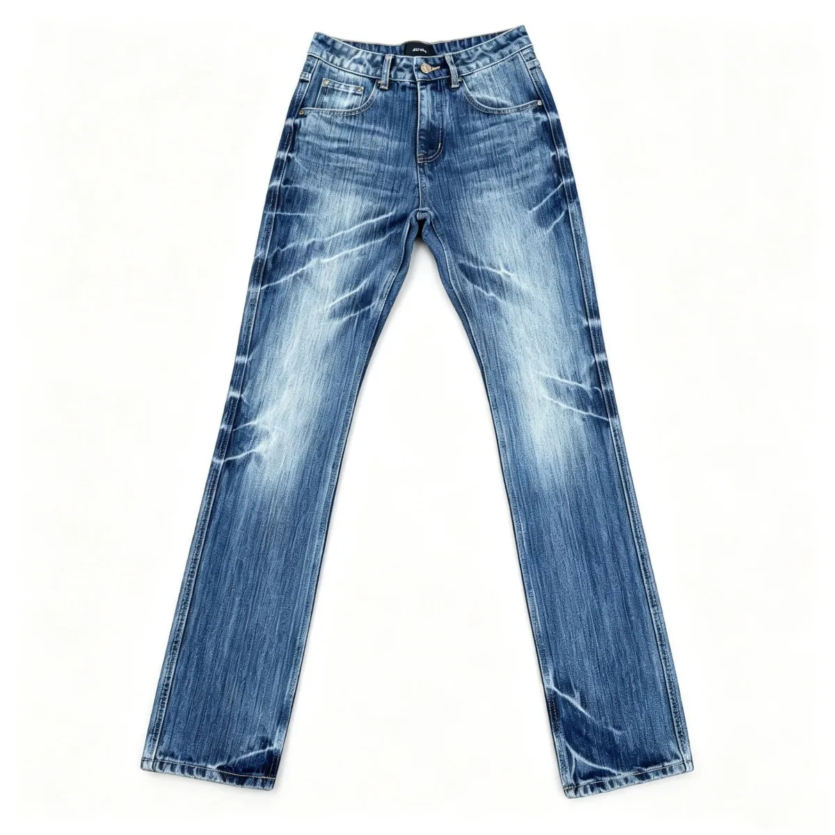 Trendy Ghost Denim Jeans Men's Luxury Fog Blue Print Casual Straight Leg Cotton Trousers Middle Waist Washed Effect