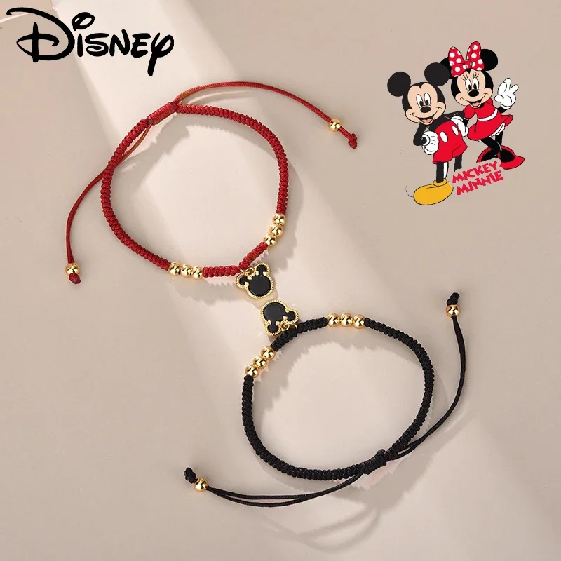 Disney Mickey Bracelet Hand-woven Children\'s Red Rope Cartoon Mickey Bracelet Cute Minnie Bracelet Female Couple Birthday Gift