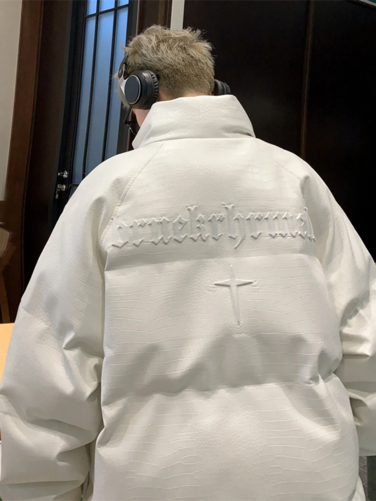 

Мужская зимняя куртка из утолщенной искусственной кожи и хлопка с воротником-стойкой, свободного кроя, утепленная хлопком, в американском стиле, Jinjiang