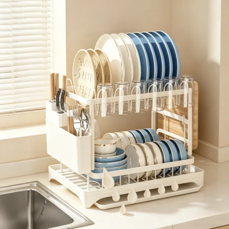 Two-Tier Rack with Drainboard and Holders