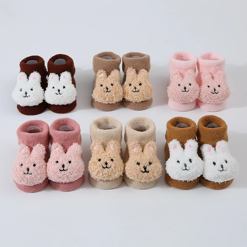 Cute Cartoon Rabbit Baby Socks For Boys Girls Winter Soft Cotton Anti Slip Solid Newborn Toddler Sock Thicken Socken