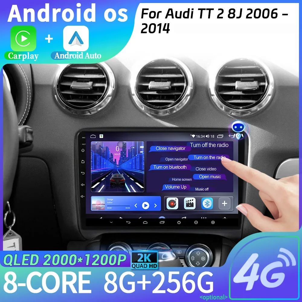 

Android 14 Car Radio Multimedia Navigation Wireless Carplay Stereo Head Unit 2DIN Screen WIFI For Audi TT 2 8J 2006-2014