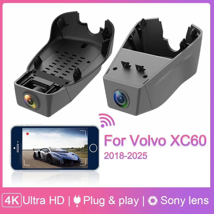 Dash Cam 4K for VOLVO XC60 S90 V90 2018 2019 2020 2021 2022 2023 2024 2025,Plug and Play Car DVR Dashcam Camera Video Recorder