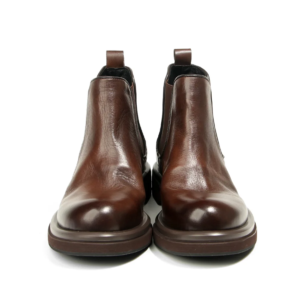 Men's Chelsea Boots High Top Genuine Leather Dress Shoes Luxury Trainers Autumn Retro Black Brown Vintage Designer Sneakers - view 2
