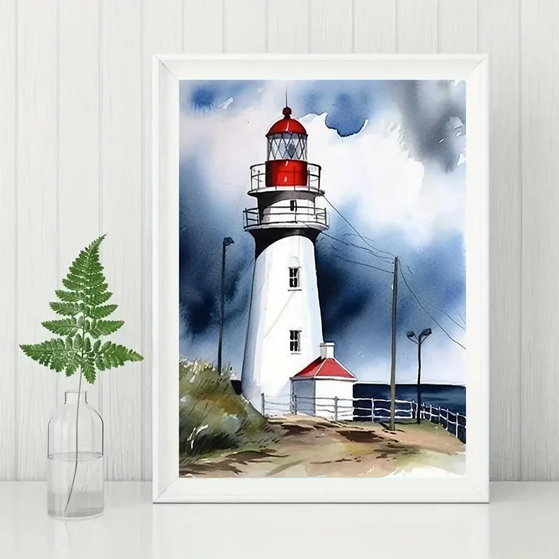 1pc DIY 5D Diamond Painting Full Diamond Tall Lighthouse Diamond Painting,Handmade Home Art Gift Diamond Painting Kit