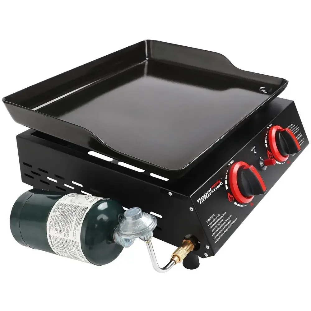 Compact 2-Burner Gas Grill Griddle-Portable 18