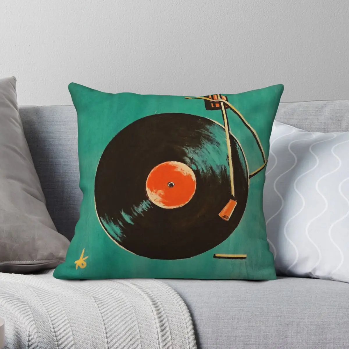 Longplay Vinyl Record Square Pillowcase Polyester Linen Velvet Pattern Zip Decorative Pillow Case Room Cushion Cover