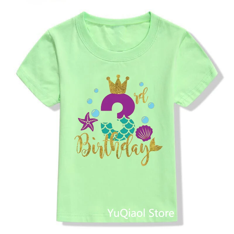 

High Quality Baby Clothes Girls Green Tshirt Summer 2021 Lovely Birthday Gift Number 2-10 Print T-Shirt Children's Clothing Top