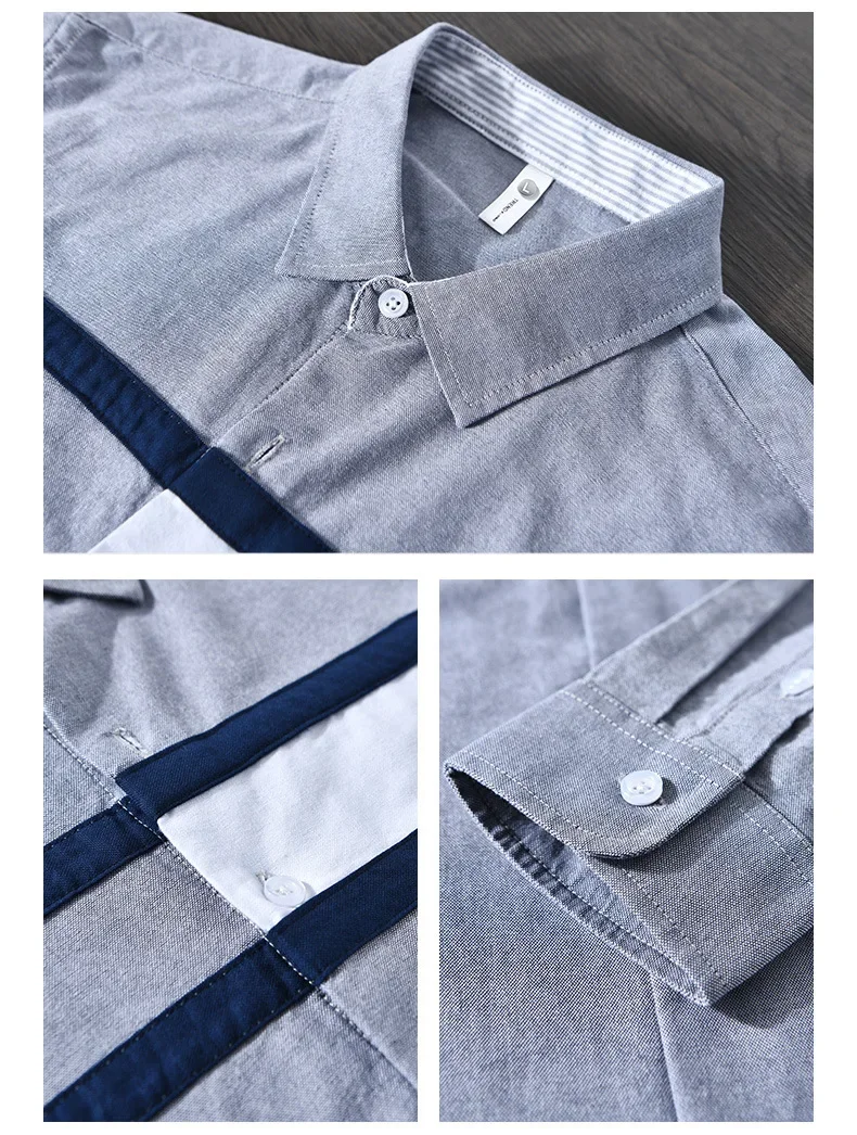 Japanese Fashion Mens Long Sleeve Shirts Spring Summer Daily Casual Pure Cotton Shirt Oxford Striped Patchwork Shirt Youth Tops