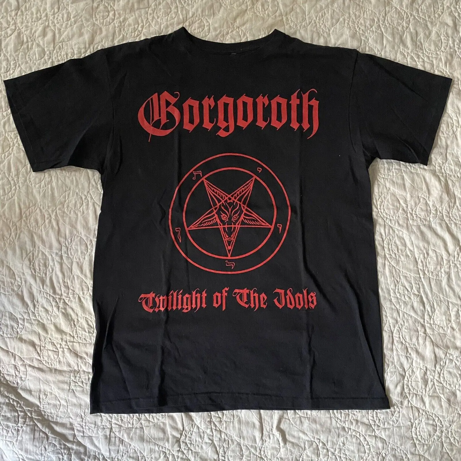 Vtg Gorgoroth twilight of the idols Baphomet T Shirt Black Metal y2k