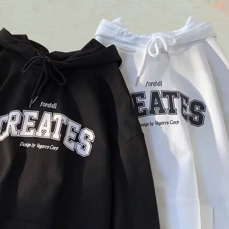 هوديي مطبوع عليه حروف أمريكية للربيع والخريف بنمط جديد فضفاض ومريح وبسيط ومتعدد الاستخدامات