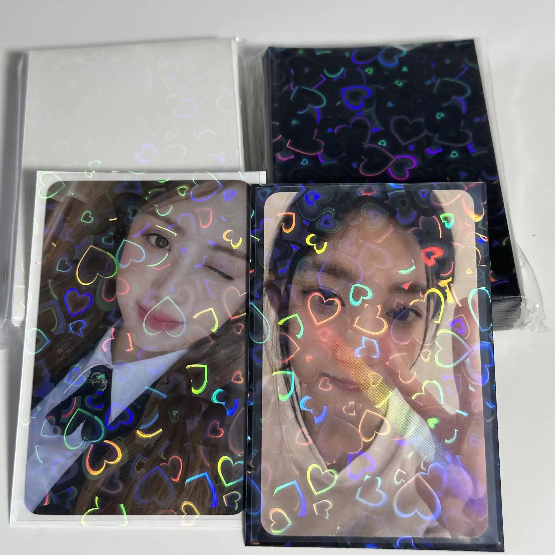 

MINKYS Glittery Love Heart 50pcs/pack 61mm*91mm Kpop Toploader Card Photocard Sleeves Idol Photo Cards Protective Storage Bag
