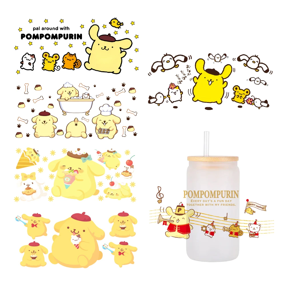 Sanrio Pom Pom Purin  cartoon For Libbey 16oz Can Glass 3D Waterproof UV DTF Coffee Can Wrap Libbey Glass Wrap