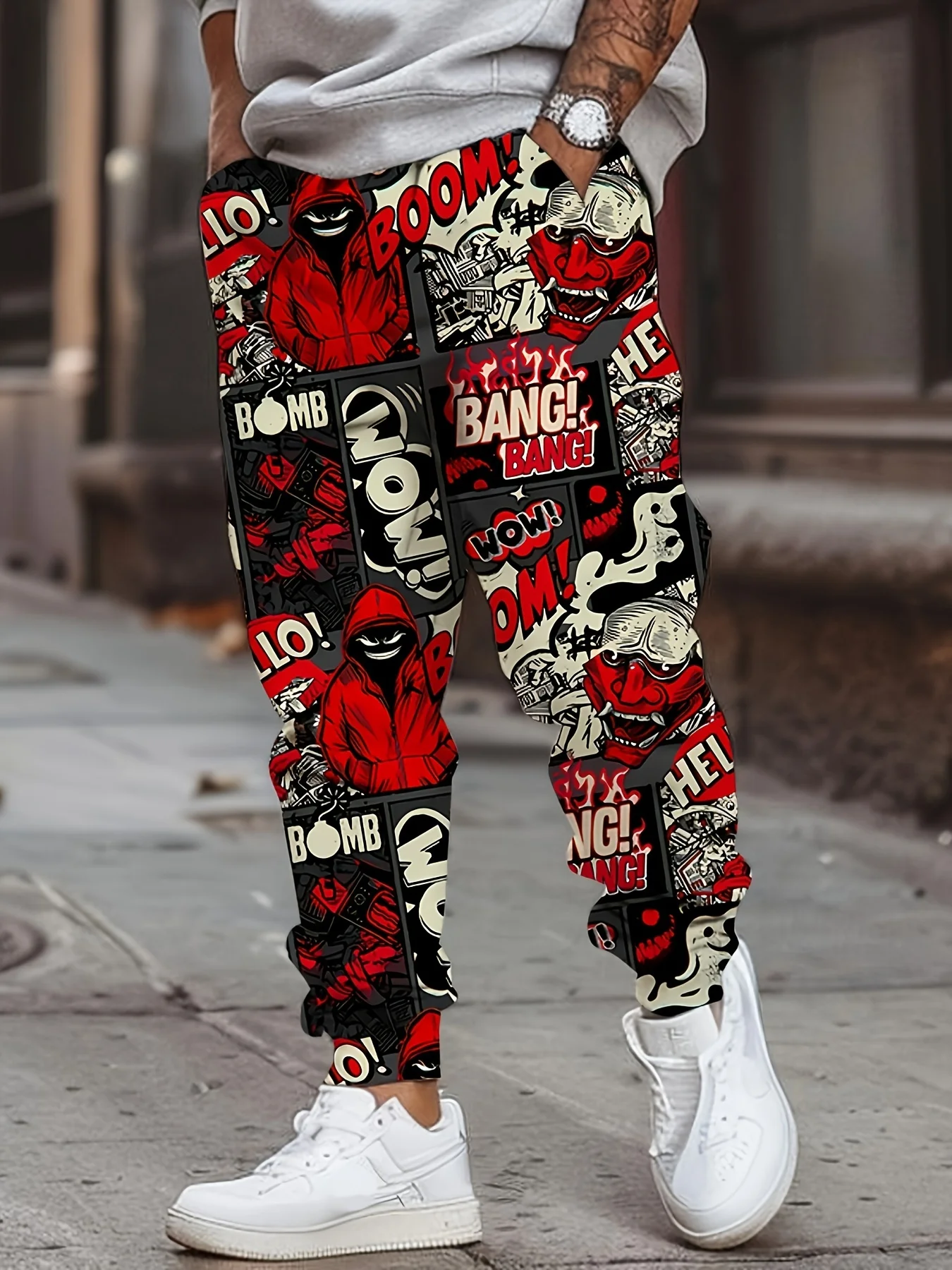 

Модные городские мужские осенние персонализированные мягкие и удобные брюки с принтом граффити на шнурке, уличные брюки в уличном стиле
