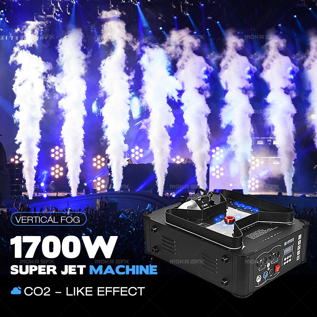 1700W Speed Jet Fog Machine LED 27x3W RGB Upspray Wireless Fogger Vertical Smoke Machine for Party Club Stage Effect Equipment