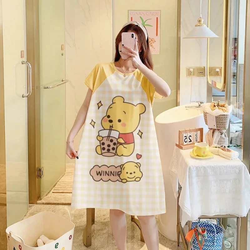 Kawaii Hello Kitty Summer New Ladies Nightdress Anime Sanrio Kuromi Pachacco Cartoon Cute Sweet Cotton Pajamas Homewear 2024