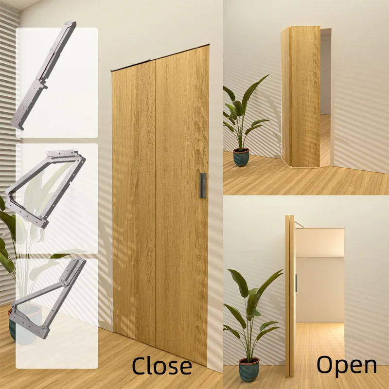 Stainless steel 90 degree full channel folding double folding door mechanism hardware sliding warehouse door hinge system