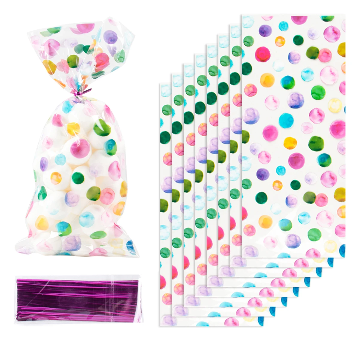 Watercolor Dots Cellophane Bags Plastic Transparent Packing Bags Candy Cookie Gift Bag DIY Pouch Bags with Twist Tie for Party