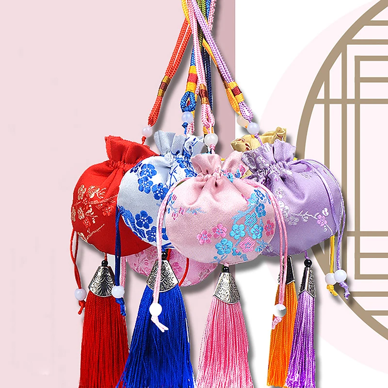 

New 1Pc Empty Sachet Bag Chinese Style Jewelry Storage Bag Handmade Vintage Embroidery Tassel Drawstring Sachet