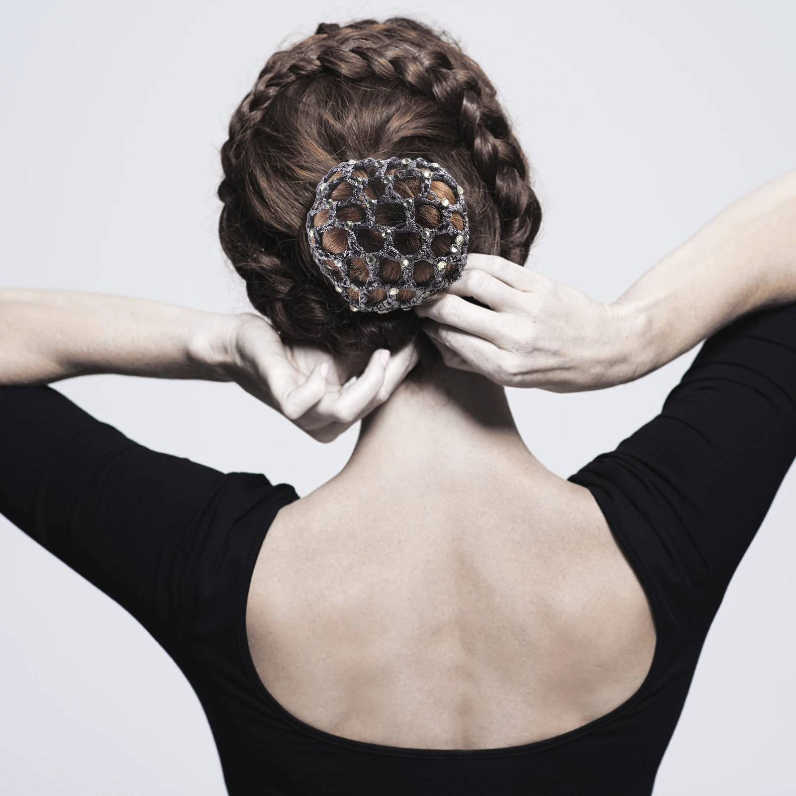 

6pcs Rhinestone Hair Bun Covers Smooth Non Breakable Women Hair Accessories Black Gray for Buns Holders