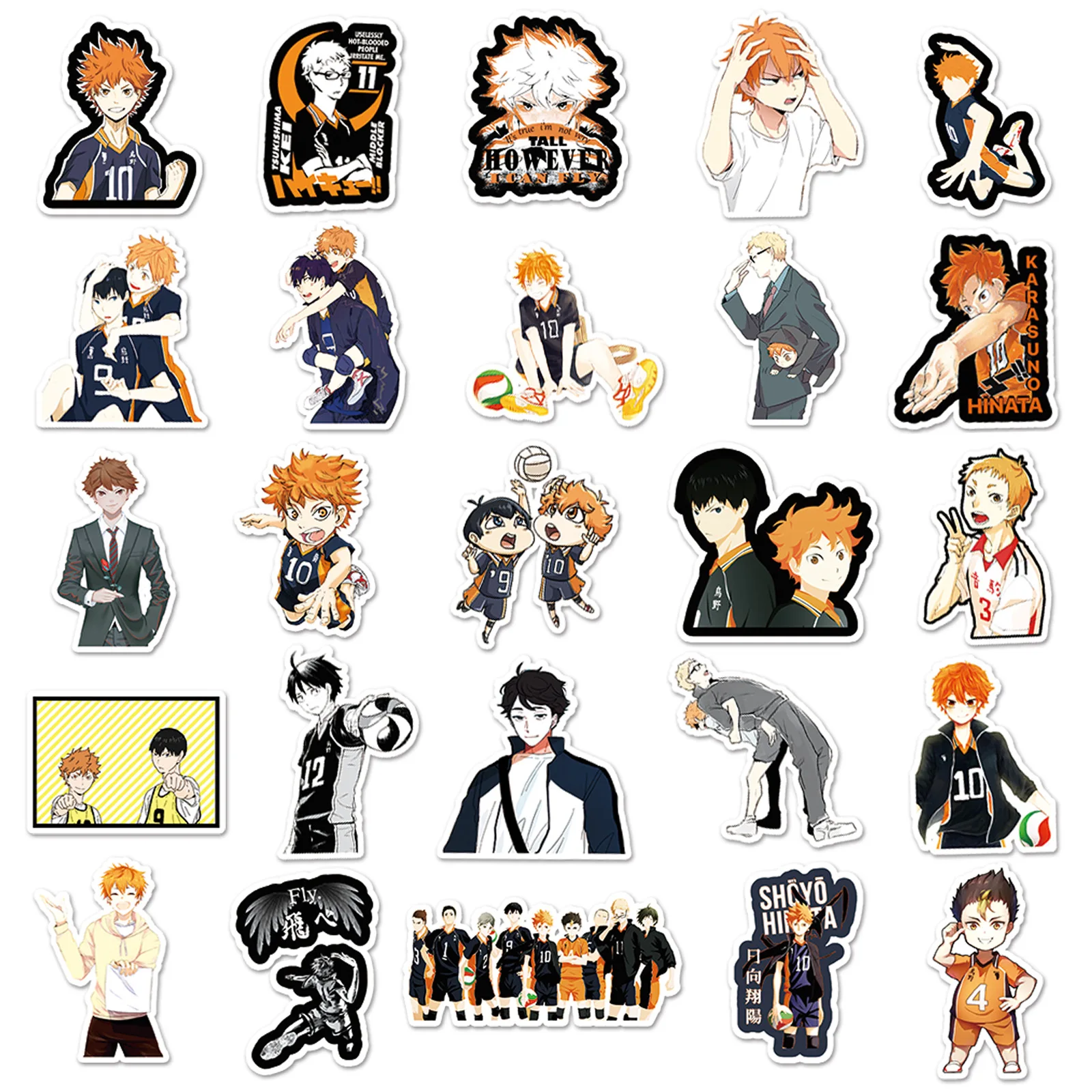 52/30/10PCS Shoyo Hinata Tobio Kageyama Kei Tsukishima Anime Graffiti Notebook Guitar Skateboard Decoration Waterproof Sticker