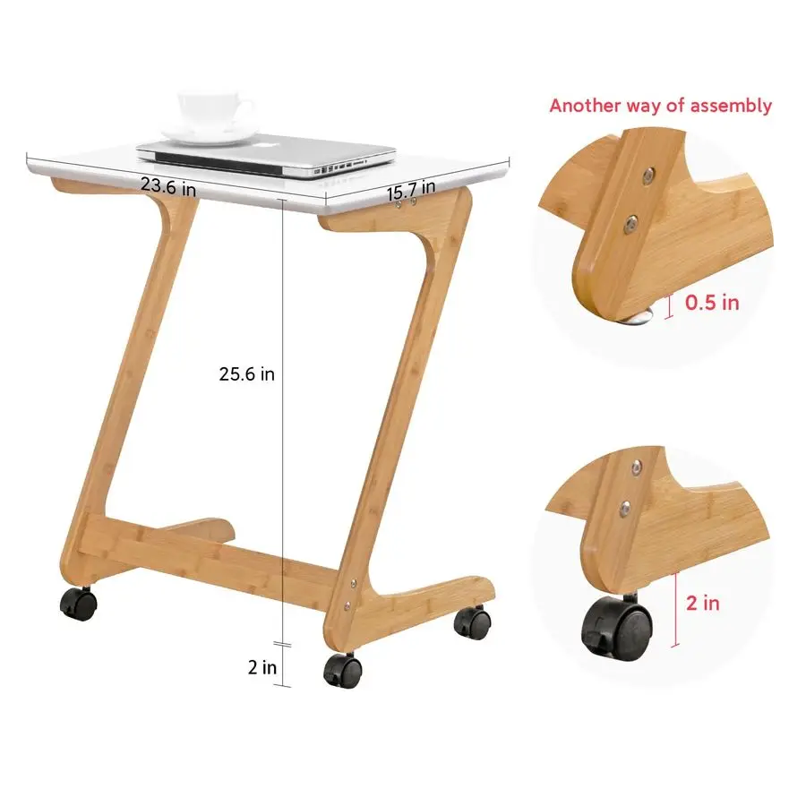 Mesa de TV, Mesa Lateral para Sofá com Rodas, Bandeja para Lanches para Espaços Pequenos, Sala de Estar e Quarto, 23,5 Polegadas x 15,8 Polegadas