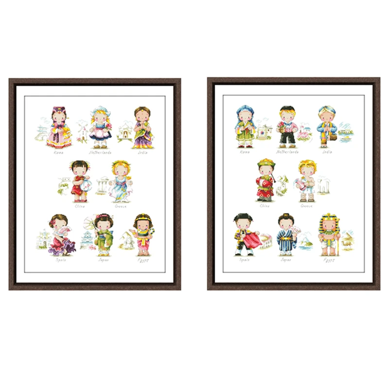 World collection-girls cross stitch package 18ct 14ct 11ct unprint canvas cotton silk embroidery DIY handmade needlework