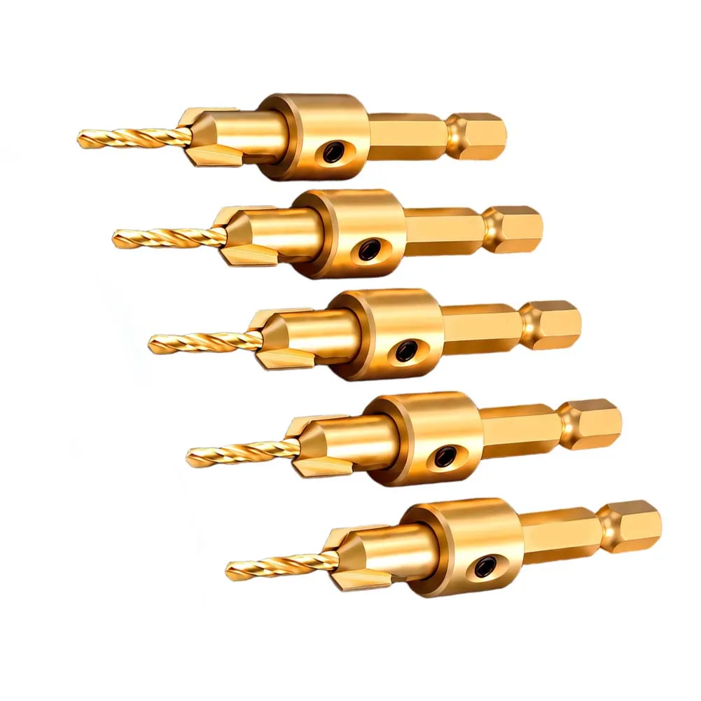 5PCS Countersink Drill Bit Set Hex Shank For Woodworking With Hex-Shank And Variable Depth For Pilot Hole