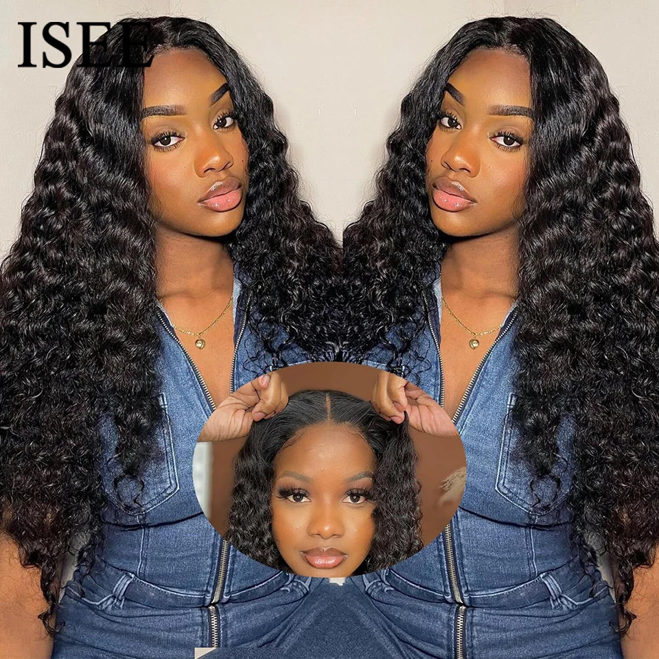 ISEE Hair Wear And Go Wigs Deep Wave Human Hair Wig Curly Lace Front Human Hair Wig PrePlucked Glueless Wig Ready To Wear