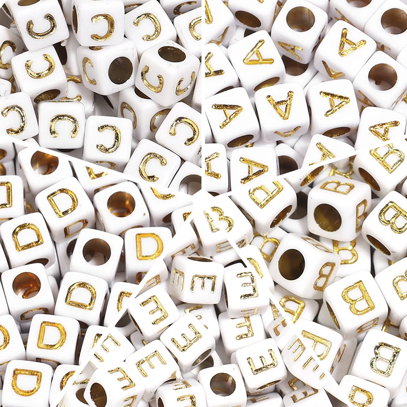 100 Stück/Los 4,5mm 6mm Würfel Acryl perlen Alphabet Gold Buchstaben Spacer lose Perlen für DIY Handwerk Ornament machen Suche Accesso – Detail 6