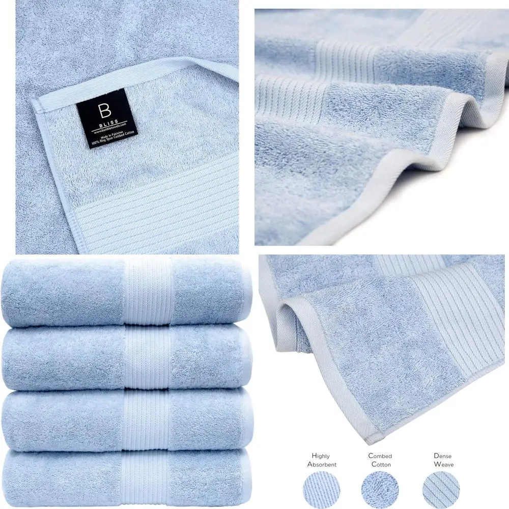 

Ультрамягкие банные полотенца 650 GSM, 34 x 56 дюймов | Премиальные впитывающие, быстросохнущие, толстые хлопковые полотенца | Небесно-голубой набор из 4 штук