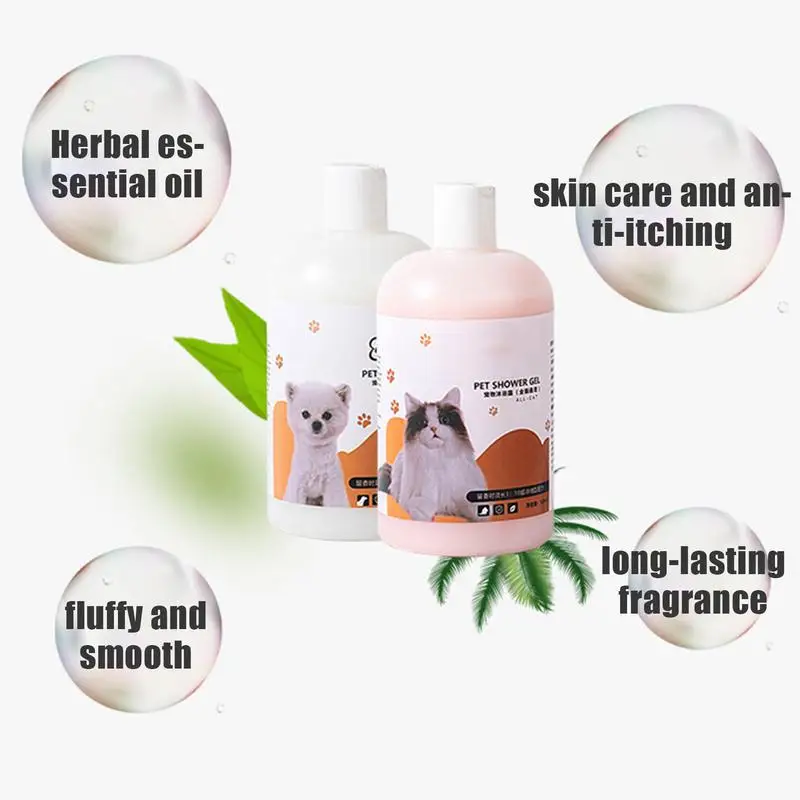 Pet Shampoo For Dogs 500ml Cat Shampoo Moisturizer Safe Pet Shower Gel Gentle Natural Pet Shampoo Bath Liquid For Cats Smelly