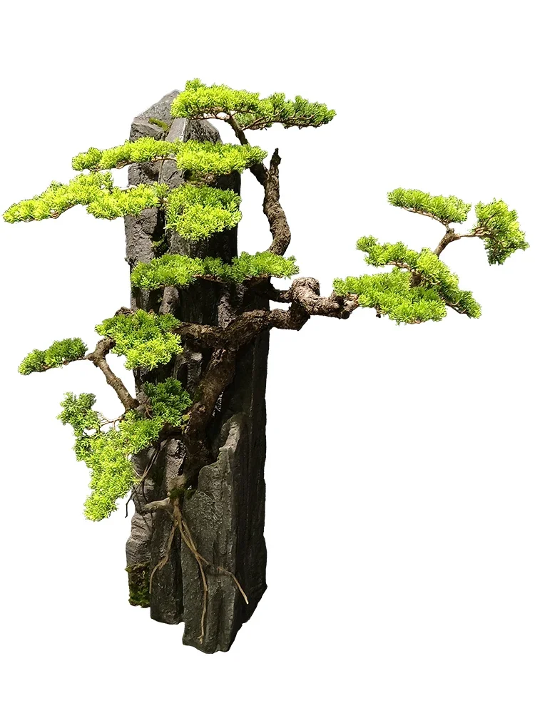 Floor Rockery Stone Welcome Pine Decoration Indoor Entrance Root Stone Simulation Pine New Chinese Green Plant