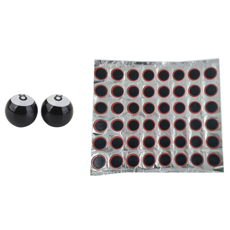 2 X No. 8 Ball Motorcycle Bike Tyre Tire Wheel Stem Air Valve Dust Cap Cover & 48 Pcs Bicycle Bike Repair Puncture Repair Tire T