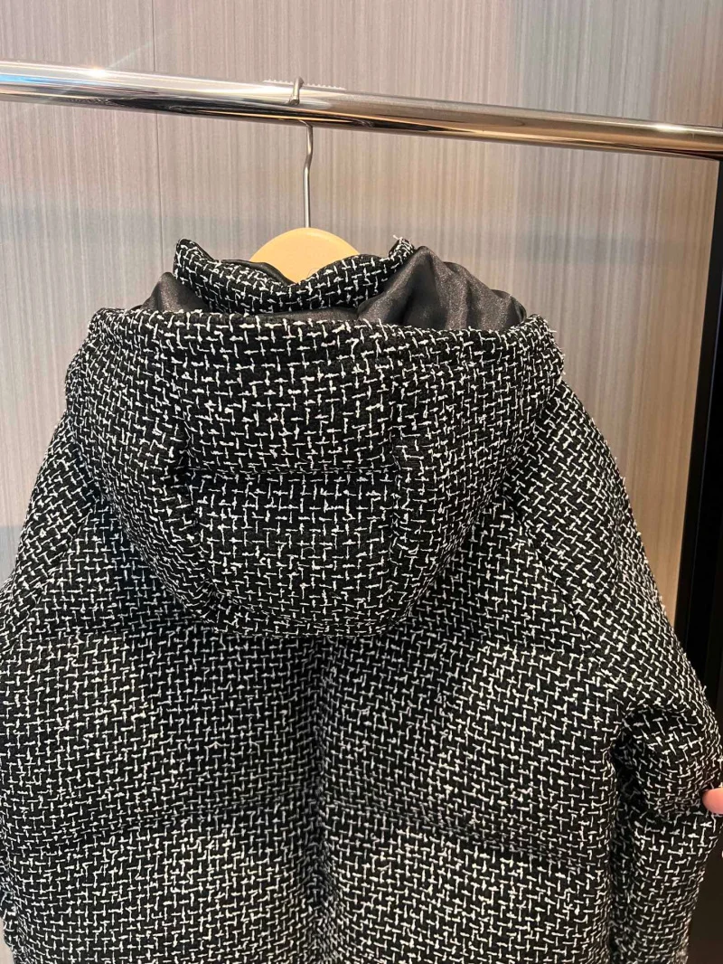 2024 Winter New Coat for Women,snowflake Woven Down Jacket with Hood Short Wool Tweed Warm Top Fashionable Thick Jacket for Work