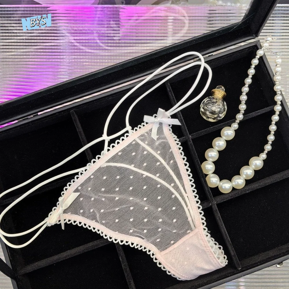 

Cotton Crotch Low Waist Mesh Dot Panties Thin Belt Briefs Transparent Thong Bow Underwear for Women Female Lingerie