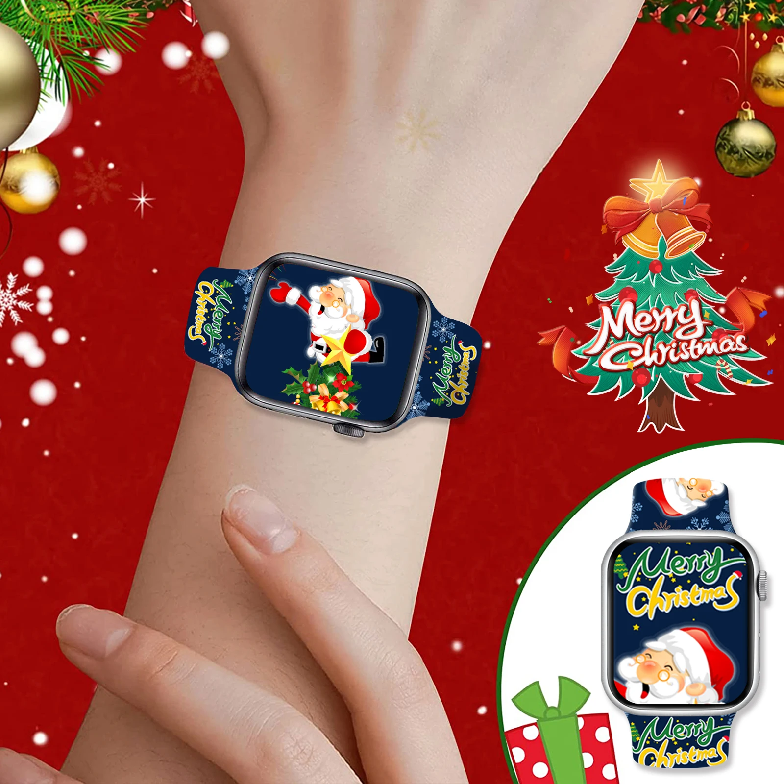 Tali Jam Natal 7 Motif untuk Apple Watch 46mm 45mm 42mm 40mm 38mm 49mm Gelang Jam Tangan yang Dapat Diganti untuk iWatch 11 10 9 8