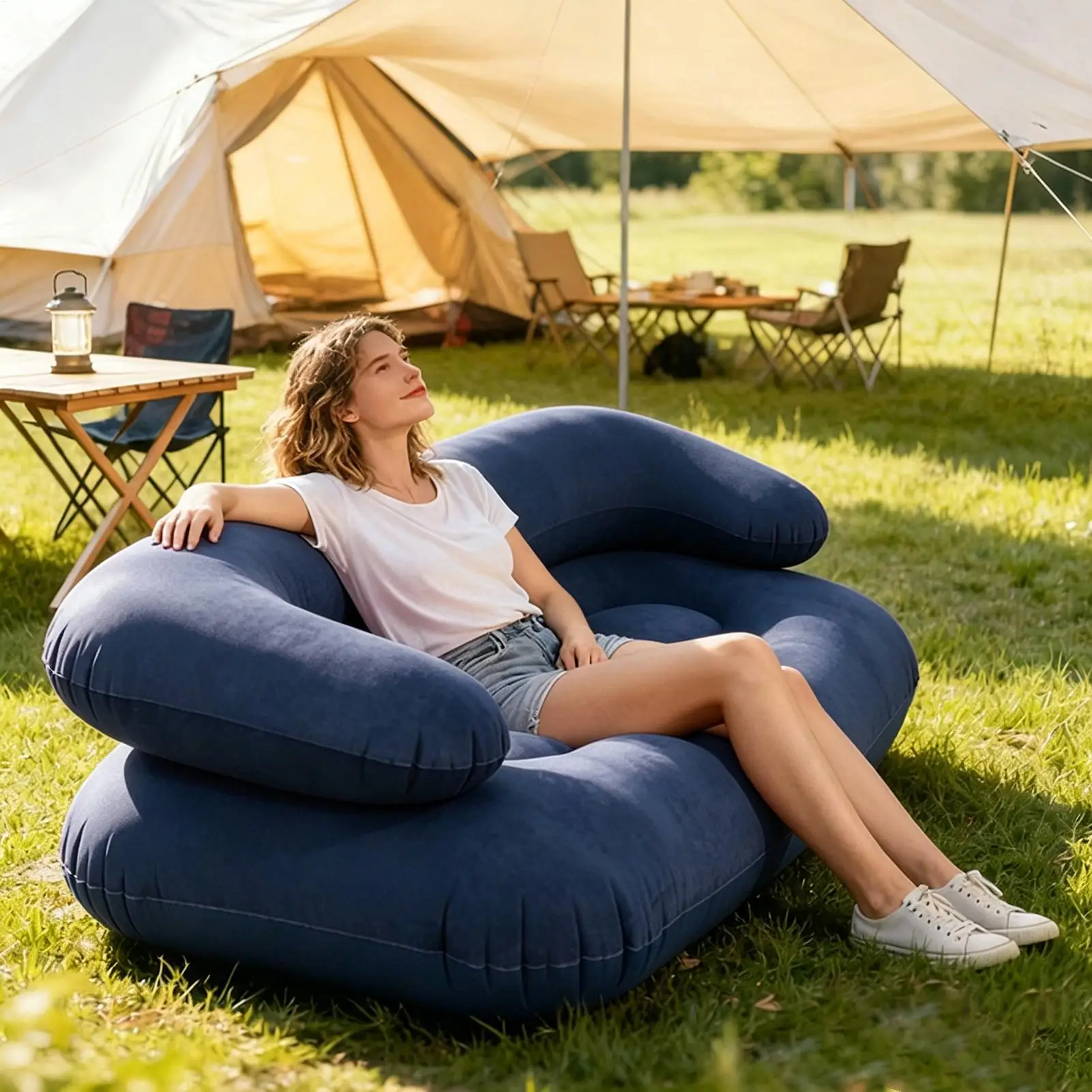 Double Inflatable Air Sofa Two-Seater Lazy Couch Heavy Duty Leak Proof Inflatable Lounge Furniture Indoor Outdoor Camping view 3
