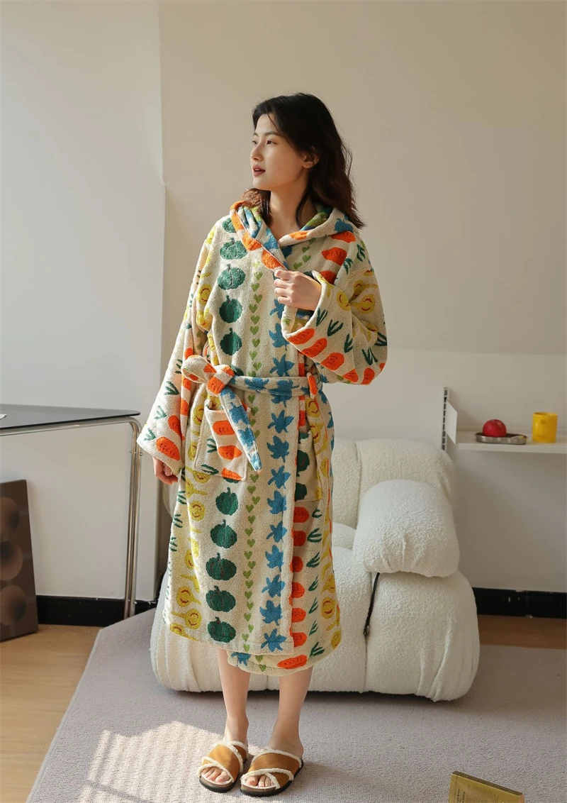 

Cute Vegetable Patter Cotton Robe Towel Soft Kids Ear Hoodies Bathrobe Long Sleeve Kimono Sleepwear Coat Bath Blanket Towels