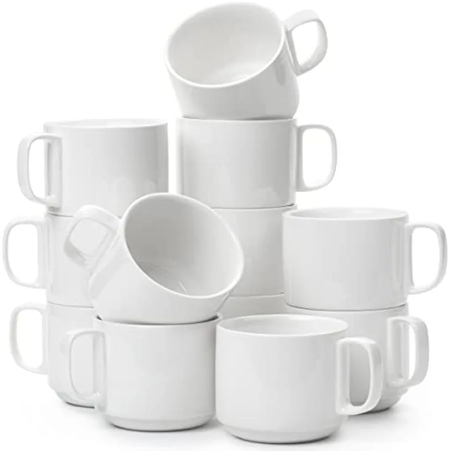 

BTaT- Stackable Coffee Mugs White 12 Pack 12 Oz 350 ml Porcelain Coffee Mugs Stackable Mugs Stacking Mugs Coffee Cup Stacking S